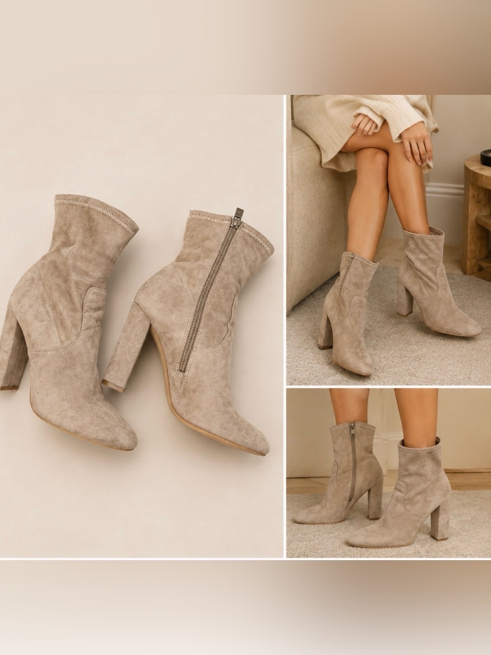 Steve Madden Taupe Suede Block Heel Ankle Boots 7